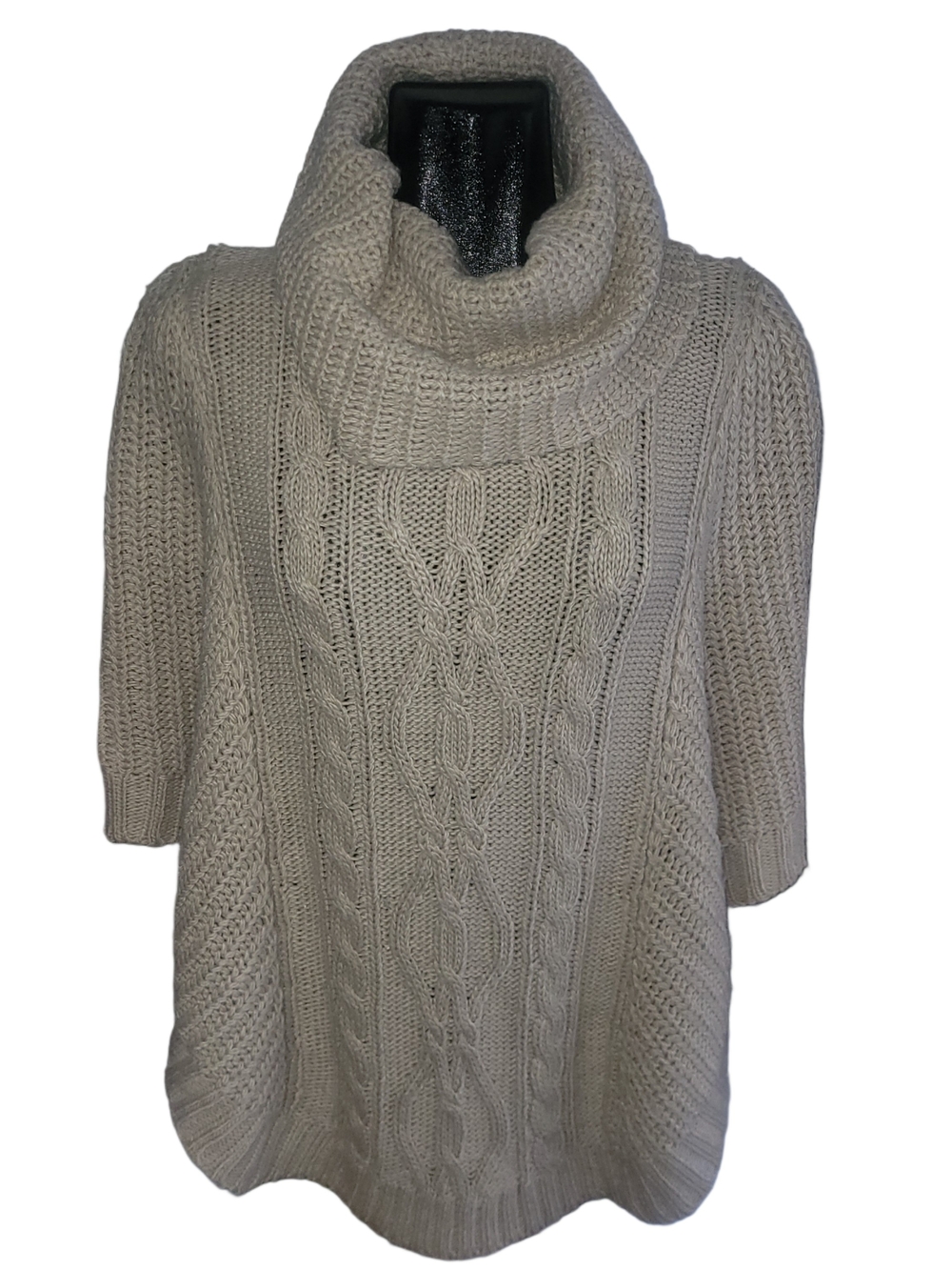 Suzy Shier Cream Turtleneck Cable Knit Poncho Sweater Size M